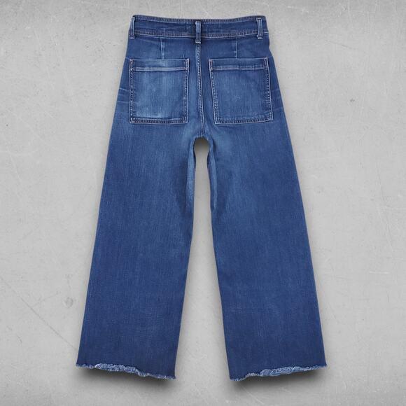 Zara Jeans Women 10 Medium Blue Wide Leg Frayed Hem Retro 70s Casual Skater - Picture 2 of 11